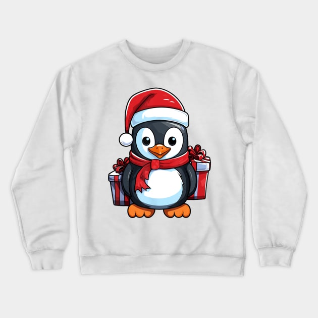 Cute Penguin Christmas Lights Santa Hat Xmas Pajama Crewneck Sweatshirt by Mitsue Kersting